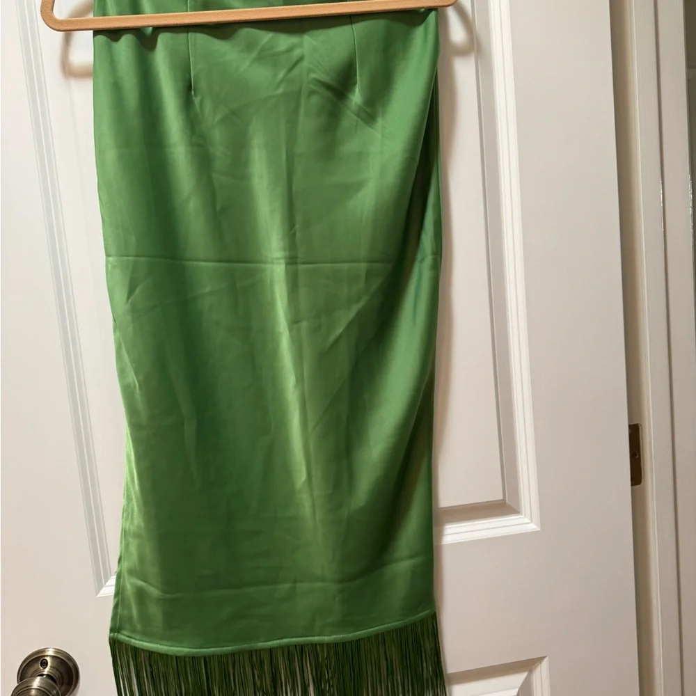 Fun Green Skirt with Fringe and side slit. NWT  size S - Picture 2 of 14